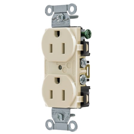 Hubbell Wiring Device-Kellems Straight Blade Receptacle, 5-15R, 15 A, 125V AC, 2 Pole, 3 Wire, Flush Mount, Isolated Ground 5252ALA